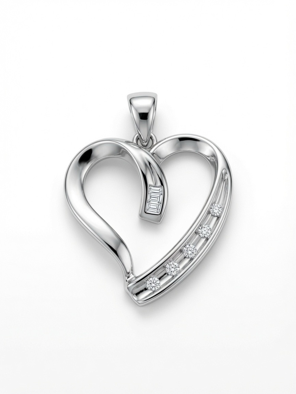Helzberg Diamonds White Gold Open Heart Pendant with Accent Diamonds | no chain